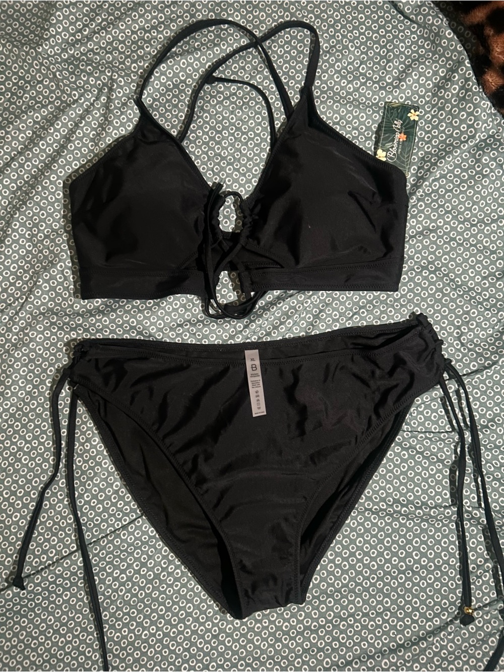 Black Lace-Up Strappy Bikini Set - Women Swim